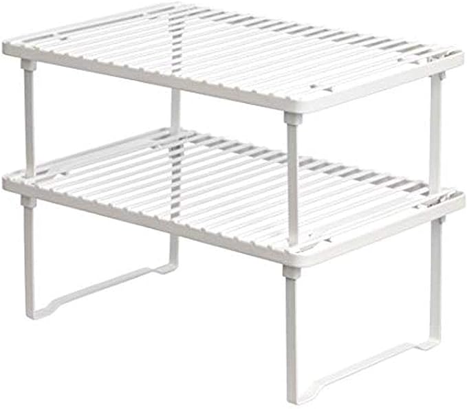 Amazon Basics Stackable Metal Kitchen Storage Shelves, Set of 2 - White, 12.5" L x 8" D x 4.5" H