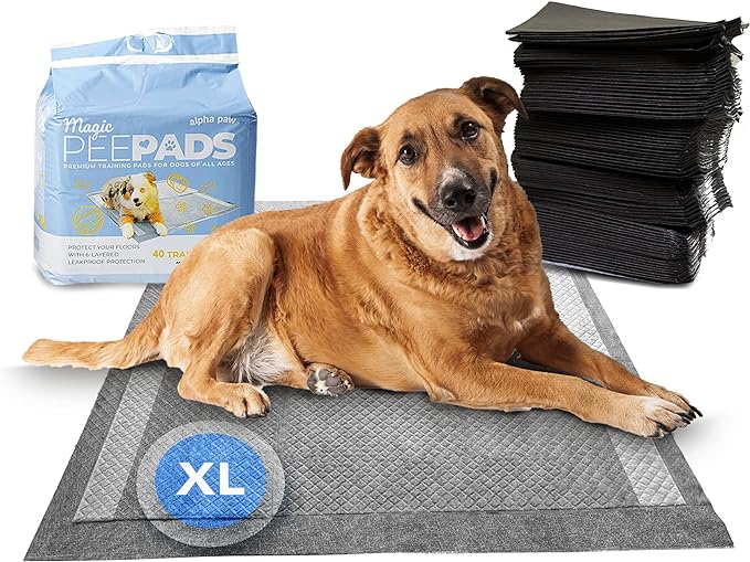 Alpha Paw - Odor Eliminating Pee Pads for Dogs, Extra Thick Disposable Leak-Proof Dog Pads, Quick-Dry, Non-Slip Backing, With Pheromones To Attract Your Dog