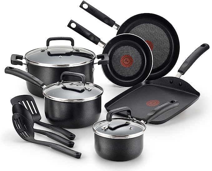 T-fal Stainless Steel Cookware Set 11 Piece, Induction, Oven Broiler Safe 500F, Kitchen Cooking Set w/ Fry Pans, Saucepans, Saute Pan, Dutch Oven, Steamer, Pots and Pans, Dishwasher Safe, Silver