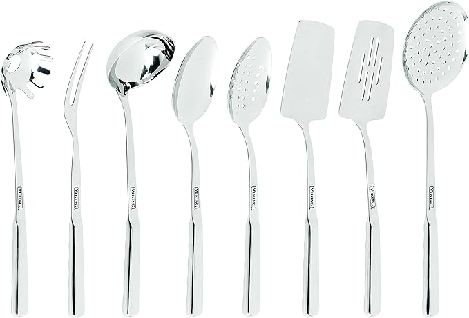 Viking Culinary 304 Stainless Steel Kitchen Utensil Set, Ergonomic Stay-Cool Handles, Dishwasher Safe, Silver, 8 Piece