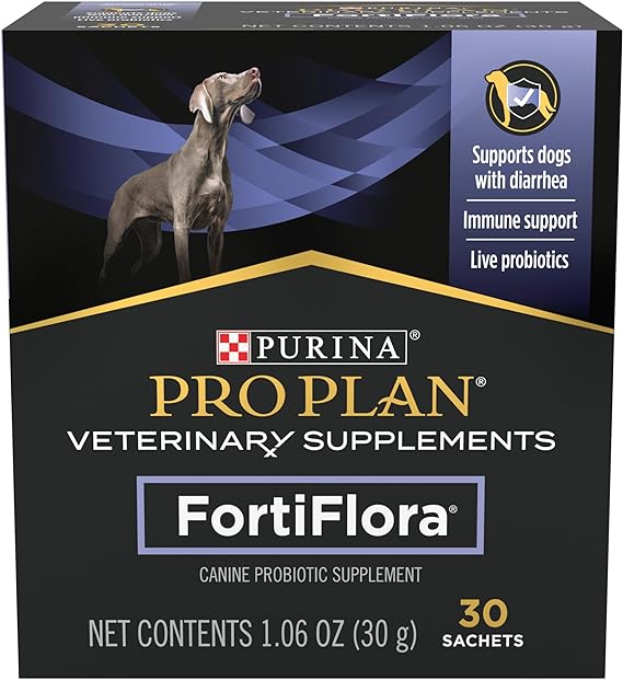 Purina FortiFlora Probiotics for Dogs, Pro Plan Veterinary Supplements Powder Probiotic Dog Supplement – 30 ct. box