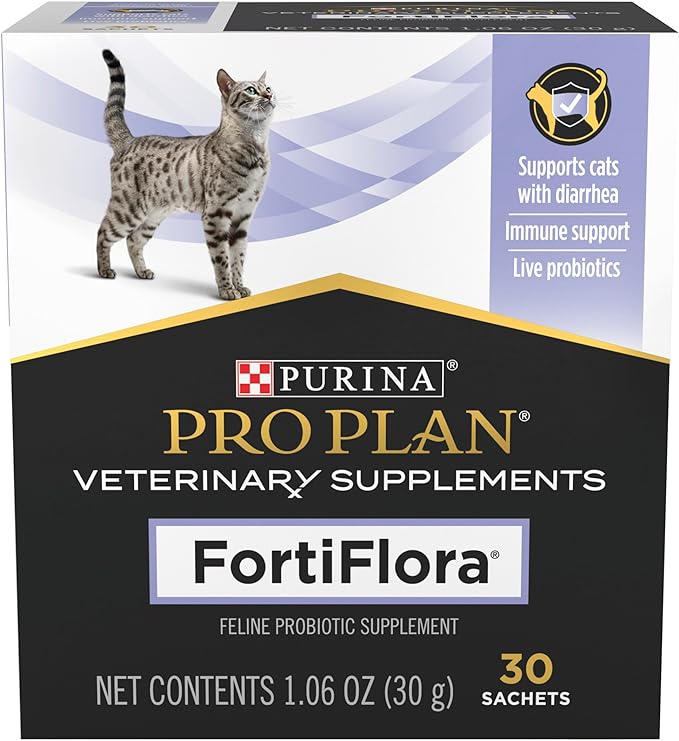 Purina FortiFlora Cat Probiotic Powder Supplement, Pro Plan Veterinary Supplements Probiotic Cat Supplement – 30 ct. box