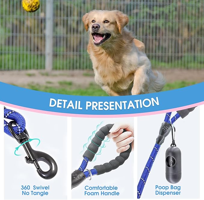 BAAPET 2/4/5/6 FT Dog Leash with Comfortable Padded Handle and Highly Reflective Threads for Small Medium and Large Dogs (5FT-1/2'', Black)