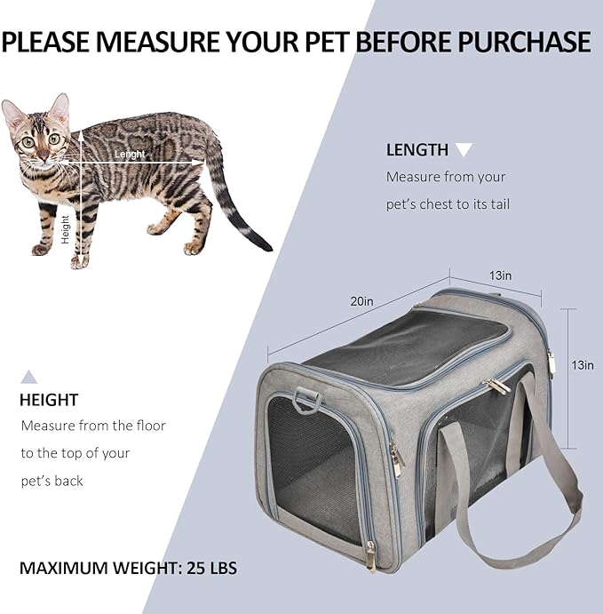 Henkelion Cat, Dog Carrier for Small Medium Cats Puppies up to 15 Lbs, TSA Airline Approved Carrier Soft Sided, Collapsible Travel Puppy Carrier - Grey