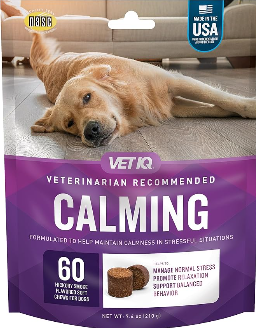 VetIQ Calming Support Supplement for Dogs, Calming Chews Help Manage Stress and Promote Relaxation, Anxiety Relief for Dogs, Made in The USA, 60 Count